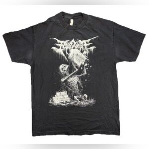 Vintage Skeleton Tombstone T Shirt Men's Large Black Goth Grunge Graveyard Y2K